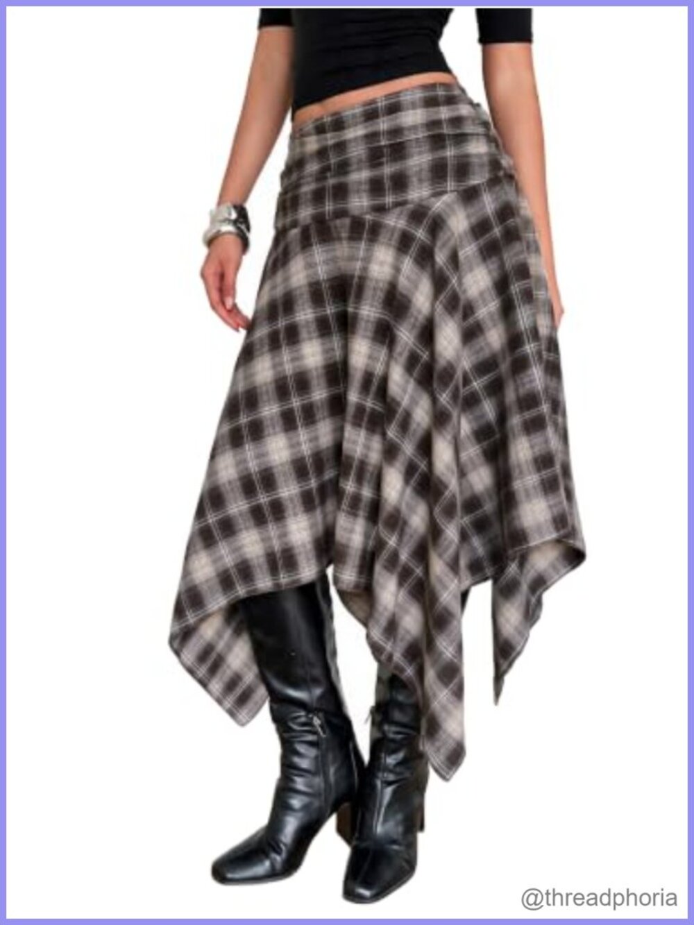 Asymmetrical Plaid Midi Skirt Polyester Elastane Y2K Casual Grunge